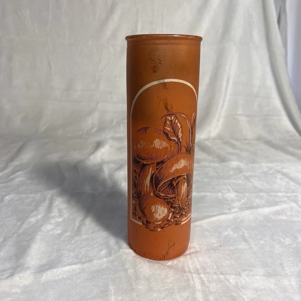Vintage 1970s Orange Glass Mushroom Candle Holder Cylinder Retro MCM Decor